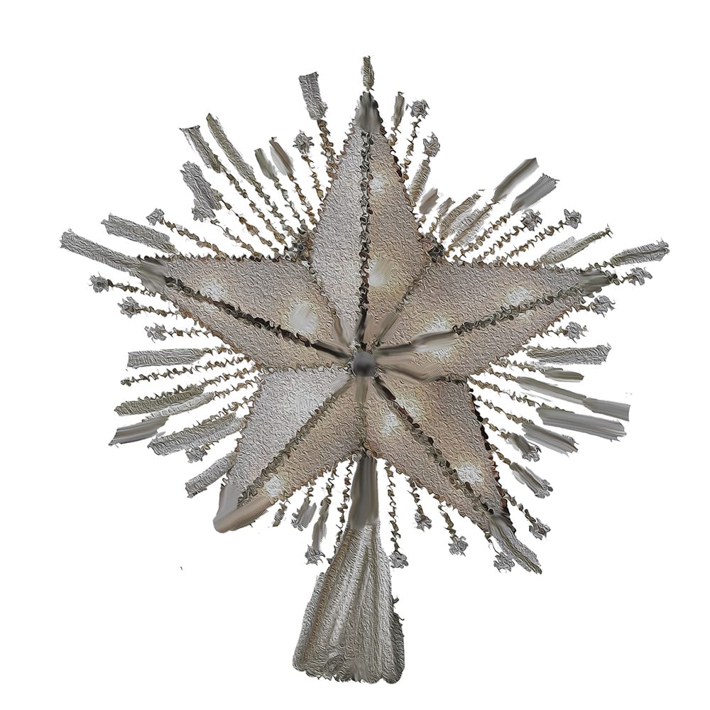 A star Christmas tree topper that is melted and burnt 