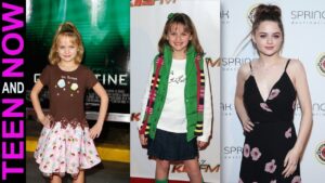 Three photos of actress Joey King ranging from child actress to now