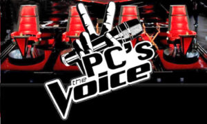 A graphic design promoting Providence College's The Voice competition
