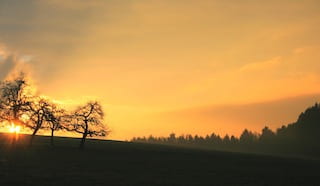 Sun rising over a hill