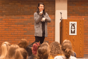 Hannah Brencher speaks to Providence College students about her organization, The World Needs More Love Letters.