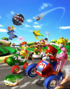 A promotional photo for the Nintendo game, Mario Kart.