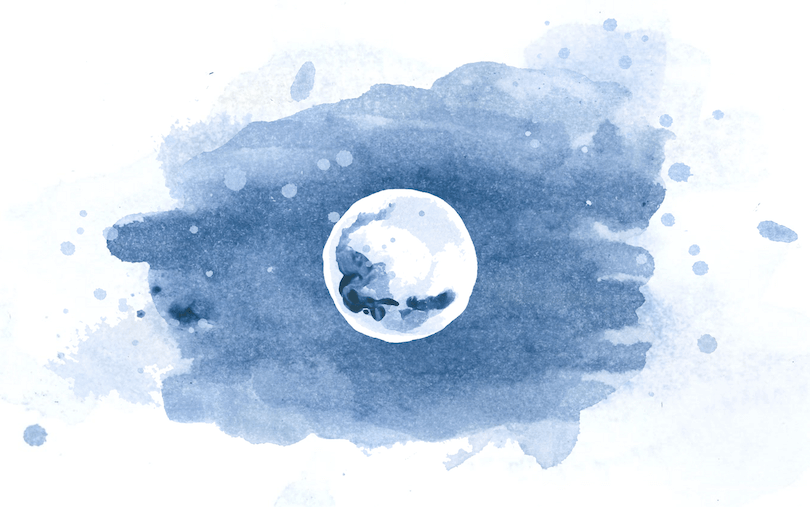 blue watercolor of a full moon