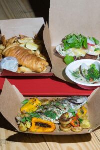 Various meals from The Shack consisting of fish