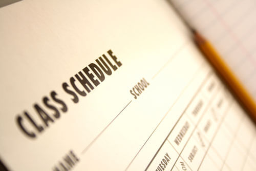 A blank class schedule sheet.