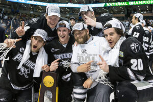 Providence College players celebrate National Championship in hockey