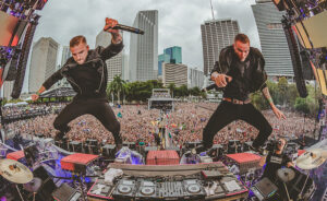 Galantis duo, Christian Karlsson and Linus Eklöw, preform at Ultra Music Festival in Miami, Florida.