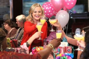Leslie Knope from Parks and Recreation celebrating Galentine's Day.