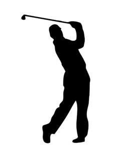 a silhouette of a golfer