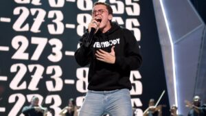 Rapper Logic preforming at the 2018 Grammy’s singing “1-800-273-8255” to acknowledge the National Suicide Prevention Lifeline.