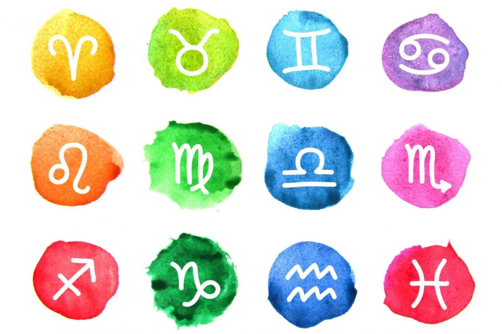 Graphic of all the zodiac signs in different colors.