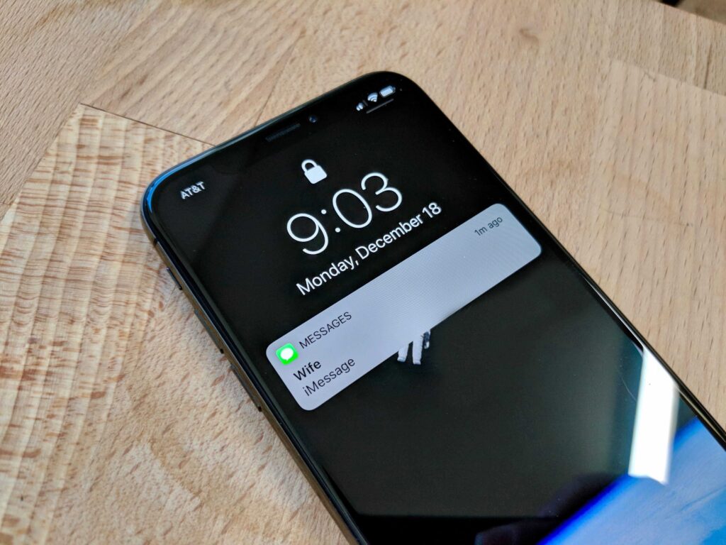 Phone lit up with a new message