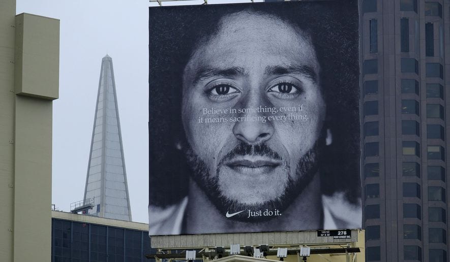 Banner of Colin Kaepernick advertising for Nike.
