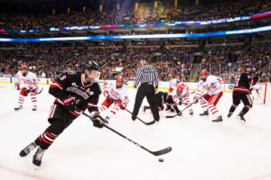 Northeastern battle Boston University in the Beanpot tournament at the Boston Garden