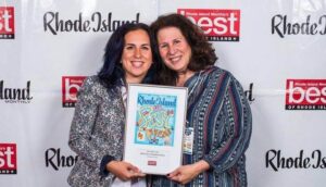Emily Homonoff (left) and Robin Kall (right) accept a Best of Rhode Island award.