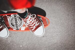 feet on a skateboard