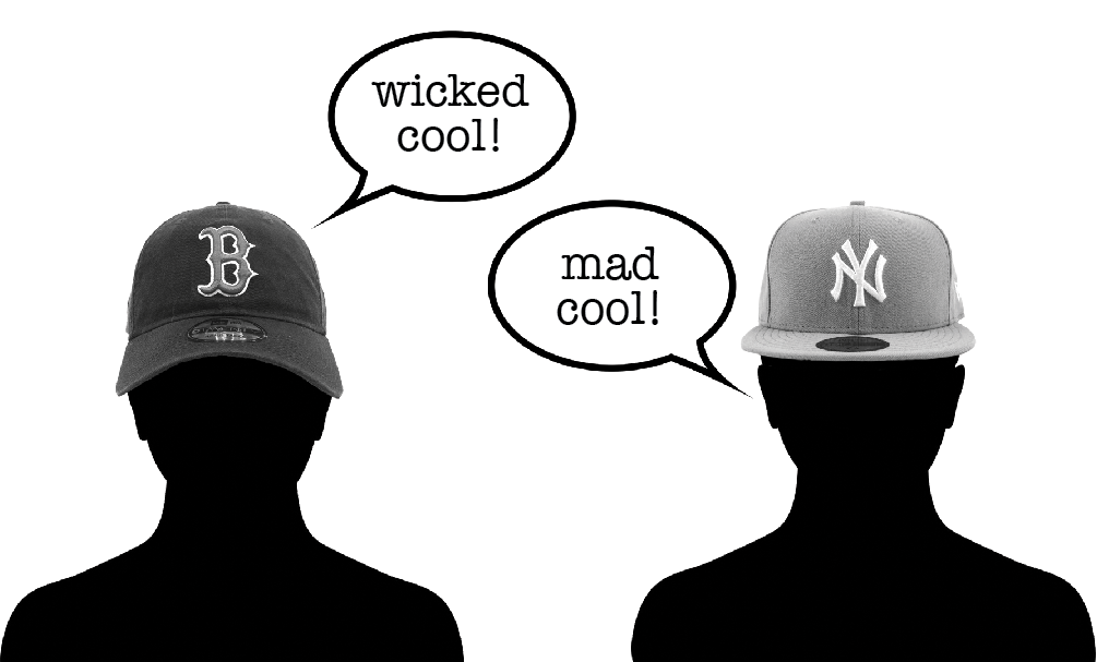 Graphic of a New Yorker and a Bostonian speaking slang.