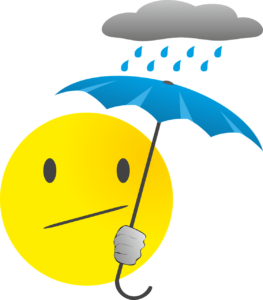 a sad emoji under a raincloud