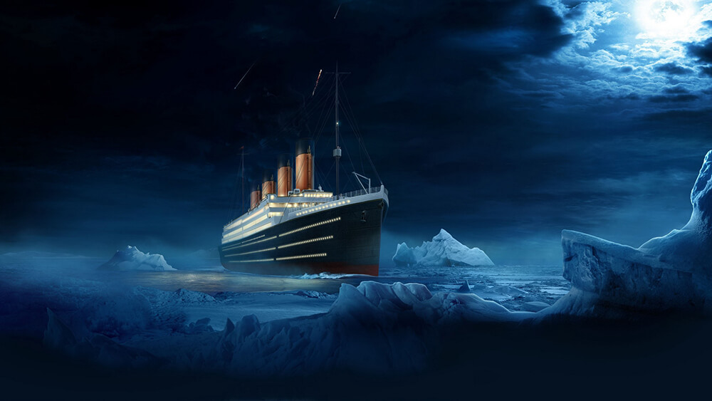 Titanic heading for the iceberg